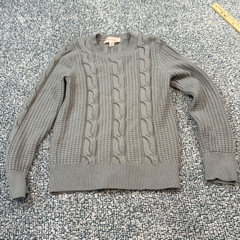 Philosophy Republic Clothing Sage Green Cable Knit Crewneck Sweater Small